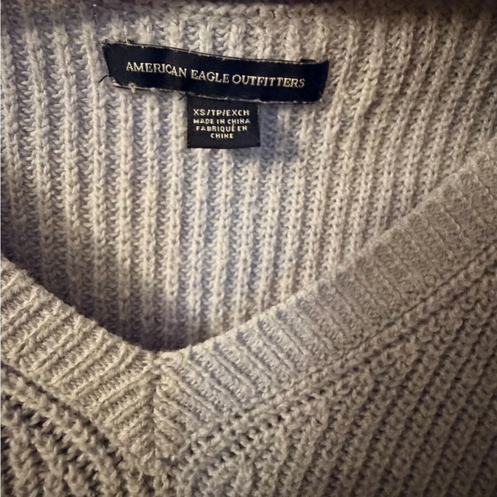 American Eagle Outfitters Light Gray V-Neck Sweater with Floral Embroidery - Picture 4 of 4